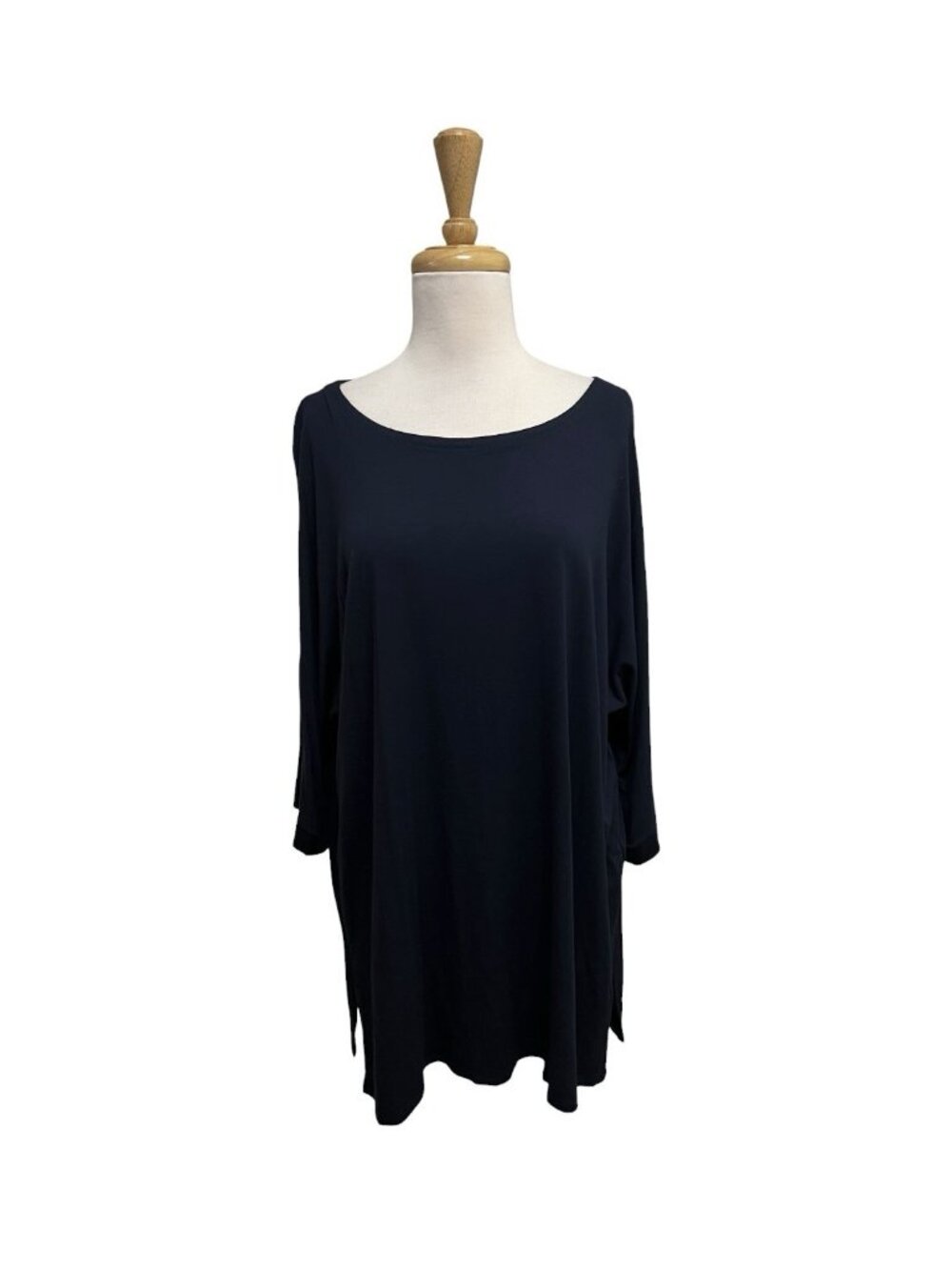 Eileen Fisher Boat Neck Jersey Tunic Top Size M Medium Navy Blue